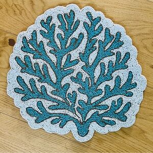 NEW! Coastal Collection Coral Design Beaded Placemat Charger Centerpiece